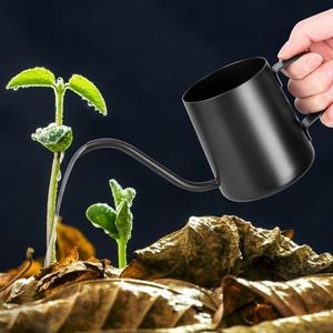 XTDMJ Regadera negra de 350 ml, para plantas de interior, mini regadera, acero inoxidable, caño largo, regadera para plantas de interior y suculentas