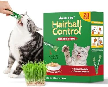 Just Try Creamy Lickable Puree Cat Grass Treats Hairball Control Functional with Taurine & Vitamin E, 0.5 Ounces Each, 20 Tubes
