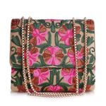 EVEDA Synthetic Leather Stylish Fancy Gorgeous Embroidered Design Crossbody Gold Chain Side Sling Bag For Women