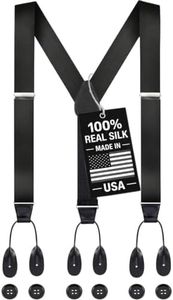 HOLD'EM 100% Silk Suspenders Men Y-Back Fancy Solid Button End-Black XL