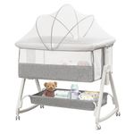 Baby Bassinet Bedside Sleeper for Baby,Bedside Bassinet with Wheels and Storage Basket,All Mesh Portable Bassinet for Newborn,6 Height Adjustable Easy to Assemble Bedside Crib(Upgrade Grey)