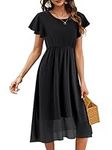 Beluring Womens Summer Dress Round Neck Splicing Midi Dresses Black Size 8-10