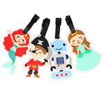 com-four® 4x luggage tags made of flexible plastic in bright colors - luggage tags for children's suitcases and travel bags with address tags (04 pcs. - Robot. Pirate. Princess. mermaid)