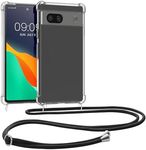 kwmobile Crossbody Case Compatible with Google Pixel 8a Case - Clear TPU Phone Cover w/Lanyard Cord Strap - Transparent/Black