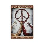 Dreacoss Peace Love Wine Tin Signs, Wine Celler Wall Decor, Wine Poster Prints Retro Funny Metal Sign Vintage Poster Wall Art for Kitchen Garden Bathroom Farm Home Coffee Decor Tin Sign, 20x30 cm