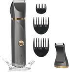 Waterproof Bikini Trimmer for Women Electric Razor for Bikini Legs Pubic Hair Rechargeable Electric Shaver for Women Hair Removal with Snap-in Ceramic Blades IP7X Washable Head,Wet and Dry Use,Gray&Gold