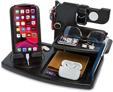 TESLYAR Wood Swivel Phone Docking Station Compatible with Apple Watch Key Holder Wallet Stand Watch Organizer Men Husband Wife Anniversary Dad Birthday Nightstand Purse Father Graduation Male