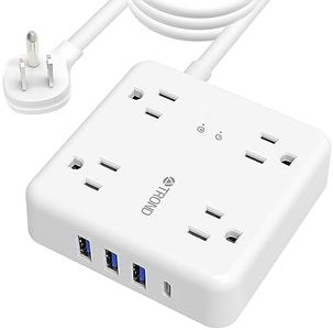 TROND Surge Protector Power Bar USB C, 4 Widely-Spaced Outlets 4 USB Ports, 10ft Long Extension Cord Indoor, Flat Plug Power Strip, Wall Mount for Home Office Supplies, Dorm Room Essentials, White