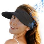 Sun Visor Hat Bluetooth Sport Headphones,UPF 80+ UV Sun Protection Visor Hats for Women Men, Ice Silk Beach Summer Visor Hat,Wireless Ponytail Baseball Cap with Mic & Wide Brim for Outdoor Sports