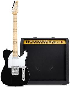 LyxPro 39" Electric Guitar TL Series Full-Size Paulownia Body, 3-Ply Pickguard, 3-Way Switch & Volume/Tone Controls -Black with 60 Watt Amplifier - (Black)