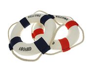 Bilipala 2PCS Welcome Cloth Decorative Life Ring, Buoy Home Wall Nautical Decor, Red&Blue