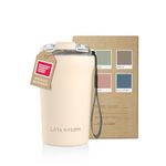 LARS NYSØM Thermo Coffee Mug-to-go with Strap 13oz | BPA-Free Travel Mug 0.38 Liter with Insulation | Leak Proof Stainless Steel Thermal Mug for Coffee and Tea to Go | Tea Mug (Almond Beige, 380ml)