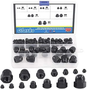 Glarks 100pcs 7 Sizes Black Nylon Acorn Hex Nuts Set, M3 M4 M5 M6 M8 M10 M12 Dome Head Decorative Hexagon Cap Nuts Hex Head Dome Acorn CoverNut for Protecting Hexagon Shaped Threads Studs and Bolts