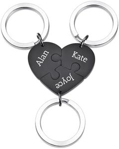 OTXIXTO Llavero Pieza Puzzle Corazón Negro Personalizado Llavero Colgante Puzzle Corazón Personalizado con Grabado 3 Nombres Llavero Acero Inoxidable para Parejas Hermanas Amigos Familiares Regalos