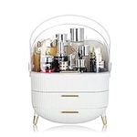 Makeup Organizer Storage Box, Cosmetics Display Case with Transparent Cover, Dust Waterproof Cosmetics Storage Box Suitable for Bathroom Countertop and Bedroom Vanity Dresser (White)