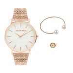 Joker & Witch Stainless Steel Adobe Love Triangle Women Analogue Watch Gift Sets, White Dial, Rose Gold Band