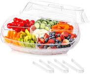 IVYHOME Fruit Trays for Serving for Party, Chilled Veggie Tray, Shrimp Cocktail Serving Dish, Appetizer Serving Platter for Parties, with Lid and 4 Compartments