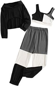 Milumia Girl's 3 Piece Outfits Colorblock Crop Tank Top and Sweatpants with Long Sleeve Hoodie Multi Black 8 Years