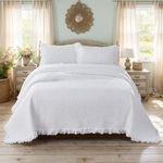 Brandream White Quilt Set King Size Cotton Romantic Ruffle Bedspread Matelasse Bedding Coverlet Set 3-Piece