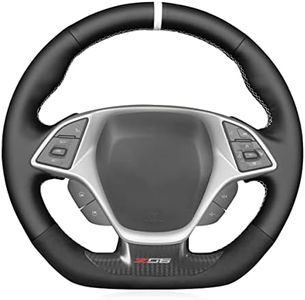 MEWANT Hand Stitch Black Suede Genuine Leather Steering Wheel Wrap for Chevy Corvette (C7) 2015-2019 Z06 Stingray