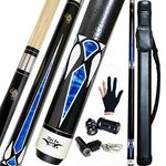 Tai ba cues 2-Piece Pool cue Stick + Hard Case, 13mm Tip, 58", Hardwood Canadian Maple Professional Billiard Pool Cue Stick 18,19,20,21,22 Oz Pool Stick (Selectable)-Blue, Black, Red, Gray, Green