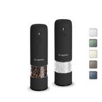 Small Electric Salt and Pepper Grinder Set, USB Rechargeable, Automatic Pepper Mill Grinder with Adjustable Coarseness, Electric Salt Shakers, One Hand Operation for Kitchen, Travel (2 Packs, Black)