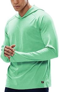 MIER Men's UPF 50+ Sun Protection Hoodie Long Sleeve SPF Fishing Hiking Running Thumbhole Shirts Hooded Quick Dry Lightweight, Light green - With Hood, Medium