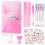 Gifts for Girls 7 8 9 10 11 12 13 14 Year Old, Secret Diary for Girls, Valentines Birthday Gifts for Girls Age 6-14, Back to School Stationary Journal Notebook Diary with Lock Pen Pencil Case Sticker