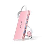 LENTION 3.3FT Long Cable USB C Hub Multiport Adaptor with 4K HDMI 4 USB 3.0 Type C Charging Adapter Compatible 2023-2016 MacBook Pro 13/14/15/16 New Mac Air/Surface Chromebook More (C35-1M Rose)