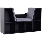 HOMCOM Bookcase Storage Shelf with Cushioned Reading Seat, Cube Bookshelf Organizer for Bedroom Living Room, Black