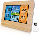 AOZBZ Digital Wireless Weather Station with Outdoor Sensor - with Time, Date, Temperature, Humidity, Barometer, Alarm, Moon Phase Display, Multifunction Thermometer (Wood Color)