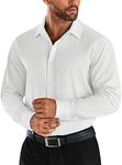 COOFANDY Men's Dress Shirt Formal Stretch Wrinkle-Free Long Sleeve Slim Fit Button Down Shirts for Wedding Party A-White