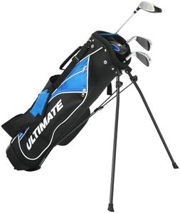 ULTIMATE Kids Golf Clubs Set w/Stand Bag, Junior Complete Golf Club Set Right Hand w/ 165cc #3 Fairway Wood,#7 & #9 Irons, Putter, Foamed Head Cover & Rain Hood (Blue, 31" (Age 11-13))