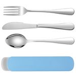 HOTUT Travel Cutlery Set, 3 PCS Cutlery Set with Portable Pouch Case, Reusable Cutlery Set, Stainless Steel Flatware, Portable Utensils for Outdoor Travel Picnic Office School Lunch Box - Blue