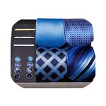 Barry.Wang Designer Mens Tie Sets Collection, Eleagnt Gift Box Tie Clips Handkerchief Cufflink Set, Sky Blue, One Size