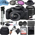 Canon EOS 2000D / Rebel T7 Digital DSLR Camera with 18-55mm Zoom Lens, SanDisk 64GB Memory Card, Case, Tripod, 3 Pack Filters and A-Cell Accessory Bundle (Black)