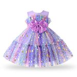 Miipat Baby Girl Birthday Dress Formal Wedding Party Dress Toddler Pageant Princess Dress Kids Cake Smash Tulle Gowns(Purple Stars,6-7Years)