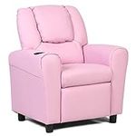 HONEY JOY Kids Recliner, 2-in-1 Toddler Armrest Sofa Couch with Cup Holders, Adjustable Footrest, PU Leather, Child-Size Recliner Chair for Boys Girls Age 3+ (Pink)