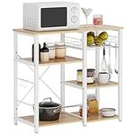 SogesGame Kitchen Cart 3-Tier Kitchen Baker's Rack Utility Microwave Oven Stand Storage Rolling Workstation with Hooks for Living Room,Maple,JSLP-W5S-MO-S8-CA