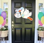 Cute News Welcome Home Baby Stork Door Sign Decoration, Personalized Gender Neutral Announcement Wreath, Newborn Its a Boy/Girl Banner, Custom Shower Hanger, Hospital Birth Arrival Gift