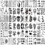 Zayvor 66Sheets Temporary Tattoos for Women Men, 3D Waterproof Tiny Black Tattoos, Fake Body Face Arm Chest Shoulder Foot Tattoos, Skull Wolf Rose Butterfly Realistic Temp Tattoo Sticker Set