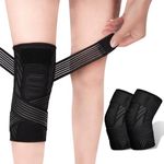Knee Support Brace 2 Pack Compression Knee Sleeve with Straps Knee Bandage for Women Men for Sports, Running, Arthritis, Joint Pain, Ligament Injury, Meniscus Tear, ACL, MCL, Tendonitis (Black, XL)