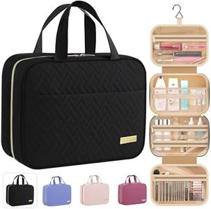 HOTOR Travel Toiletry Bag w/Hanging Hook - Spacious Toiletry Bag Essentials for Women & Men, Makeup Bag/Big Comparment, Waterproof for Travel Accessories, Medium, Black