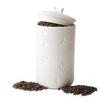 NIXBYO Ceramics Dog Food Storage Container, 5" Round x 9" Tall Cat Dog Pet Treat Jar, with Rubber Sealing Ring Cup Lid and Bone Handle,White for Small, Medium and Large Dogs Cookie Jar