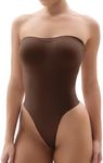 SHAPERX Strapless Bodysuit for Women Tummy Control Seamless Shapewear Thong Body Shaper with Invisible & Removable Straps,SZ5216-Coffee-2XL/3XL