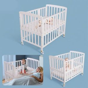 Flwrgirl Convertible Mini Baby Crib - Portable Bedside Bassinet with Mattress Included,3 Heights Baby Crib for Newborns,Infant,White