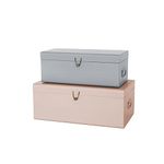 Elle Decor Daven Decorative Metal Box Trunks | Set of 2 | Vintage Style Storage with Loop Closures | Space Saving Organizer for Home Toy Box, College Dorm, & Office Use | Pink & Gray