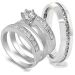 4 pcs His and Hers STAINLESS STEEL wedding engagement ring set (Size Men's 12 Women's 6)