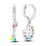 Hapour Asymmetric Earrings Artist Palette Dangle Earrings 925 Sterling Silver, Mismatch Huggie Colorful Hoop Earrings with Charms Personalized Drop Earrings for Women Teen