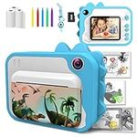 USHINING Kids Camera Instant Print 12MP Digital Print Camera for Kids Aged 3-12 Ink Free Printing 1080P Video Camera for Kids with 32GB SD Card,Color Pens,Print Papers (Blue)